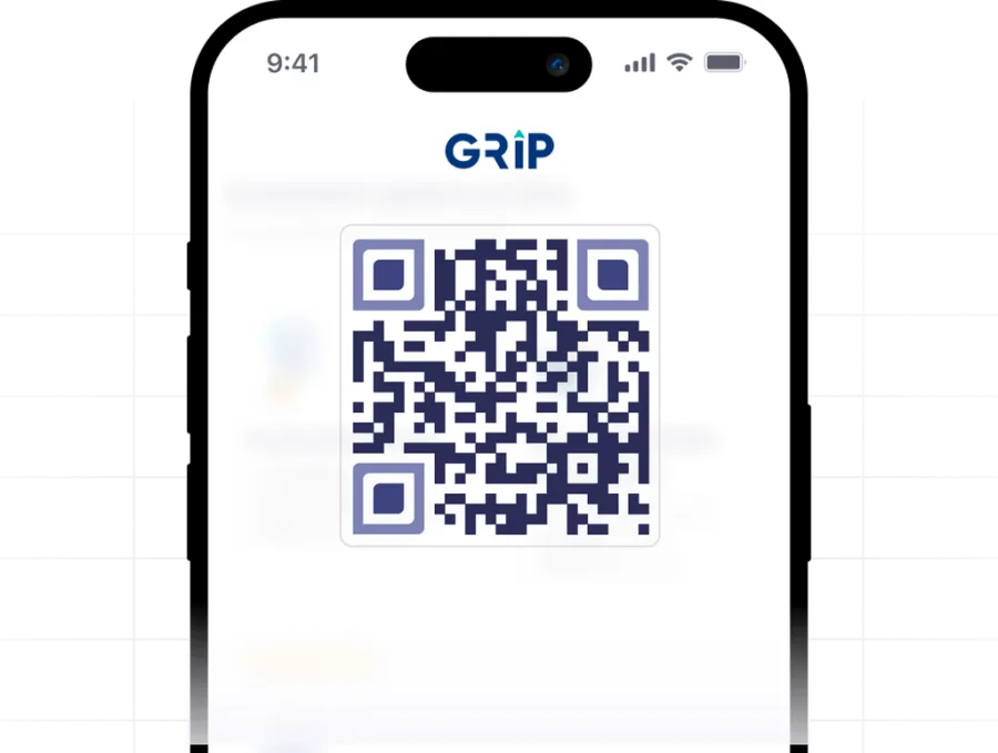 The Grip app, with a QR code to download it
